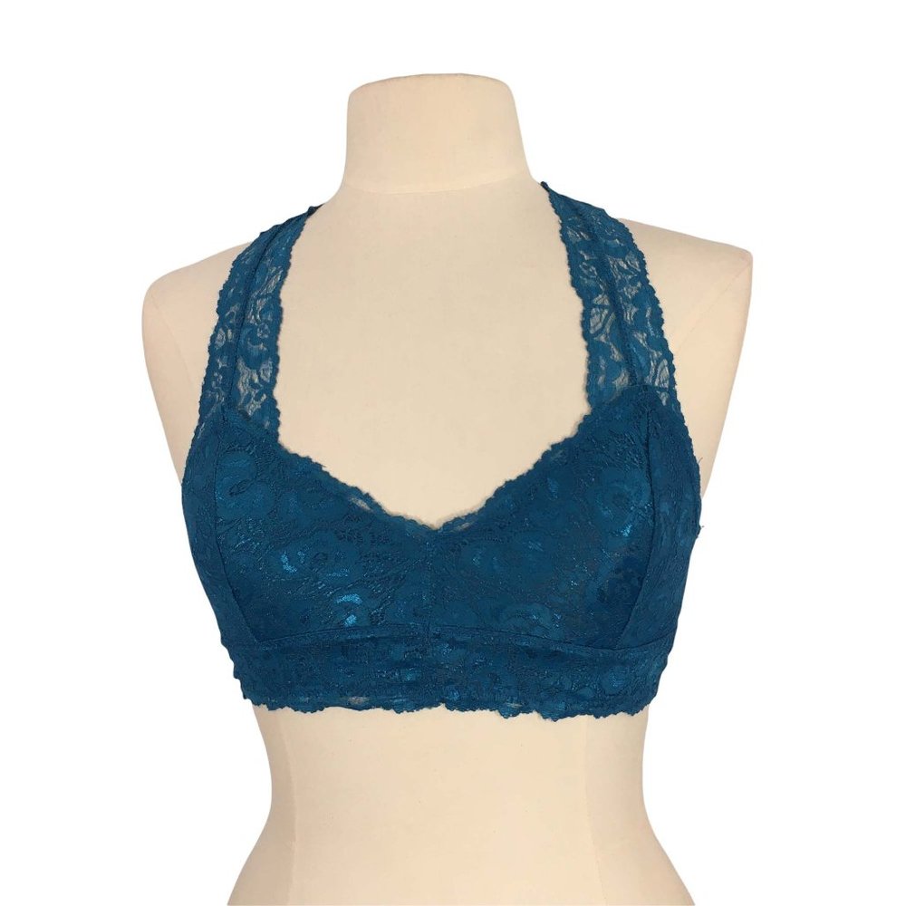 French Affair Teal Blue Lace Racerback Bralette, Womens Bra, M